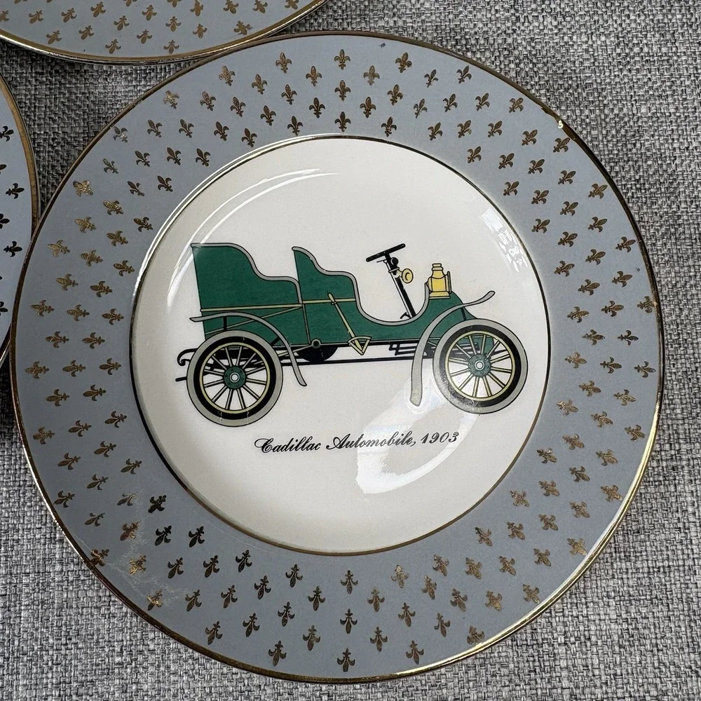 Cavalier‎ Eggshell Karol China Antique Car Plates Fleur de Lis 22K Gold Set of 3